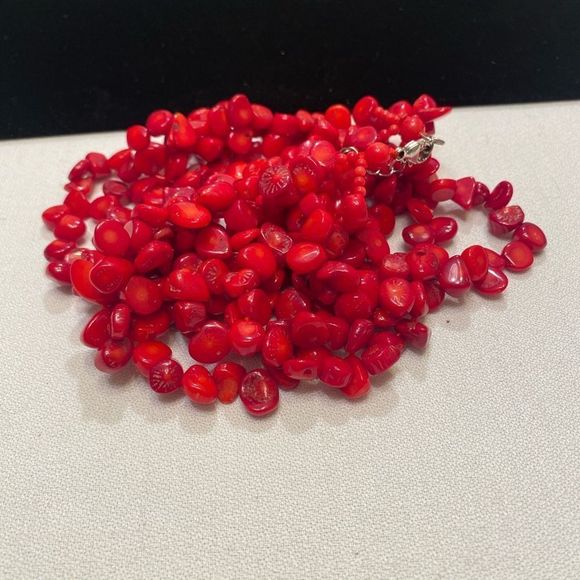 Vintage Sterling 925 4 Strand Red Coral Necklace - Picture 11 of 11